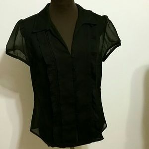 Ann Taylor Loft black sheer ruffle blouse